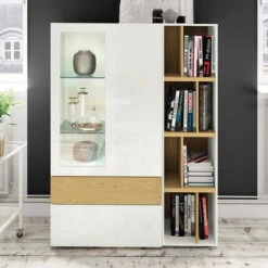 Now! Vision By Hülsta Kombination 7 140x105x42 Lack-weiß/Natureiche/Lack-Hochglanz-weiß