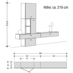 Now! No.14 By Hülsta Kombination 11 219x280x34 Lack-seidengrau/taubenblau/Hochglanz-seidengrau -Hülsta 980015 strichzeichnung 3