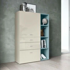 Now! No.14 By Hülsta Kombination 13 155x105x42 Lack-seidengrau/taubenblau/Hochglanz-seidengrau