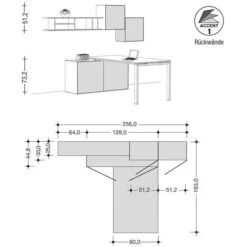 Now! By Hülsta Easy Wohnwand Reinweiß 177x230x195 5-teilig -Hülsta 980123 980124 980125 strichzeichnung 1