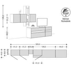 Now! By Hülsta Easy Wohnwand Natureiche 204x320x44 6-teilig -Hülsta 980153 980154 980155 strichzeichnung 3