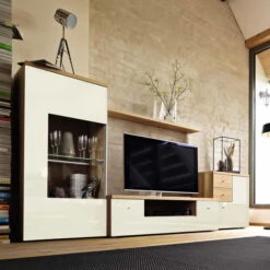 Now Time By Hülsta Kombination 16 145,9x280,0x52,0 Natureiche/Lack-Hochglanz-weiß