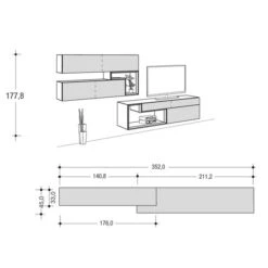 Hülsta Tetrim Wohnwand 2 - Lack-Ausführung Lowboard & Hängeelement -Hülsta tetrim 2 strich