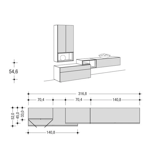 Hülsta Tetrim Wohnwand 7 - Lack & Kernnussbaum Lowboards & Hängeelement 4 Hülsta Tetrim Wohnwand 7 - Lack & Kernnussbaum Lowboards & Hängeelement – Bild 2