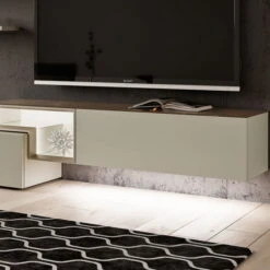 Hülsta Tetrim Wohnwand 3 - Lack & Natureiche Lowboard-Kombi & 2 Hängeelemente