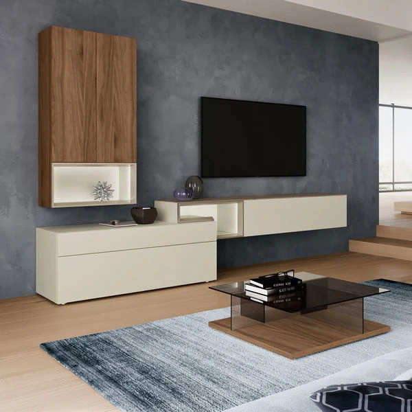 Hülsta Tetrim Wohnwand 7 - Lack & Kernnussbaum Lowboards & Hängeelement 5 Hülsta Tetrim Wohnwand 7 - Lack & Kernnussbaum Lowboards & Hängeelement – Bild 3